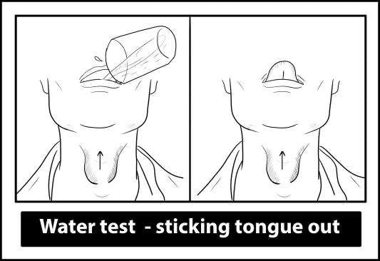 Water test, sticking tongue out